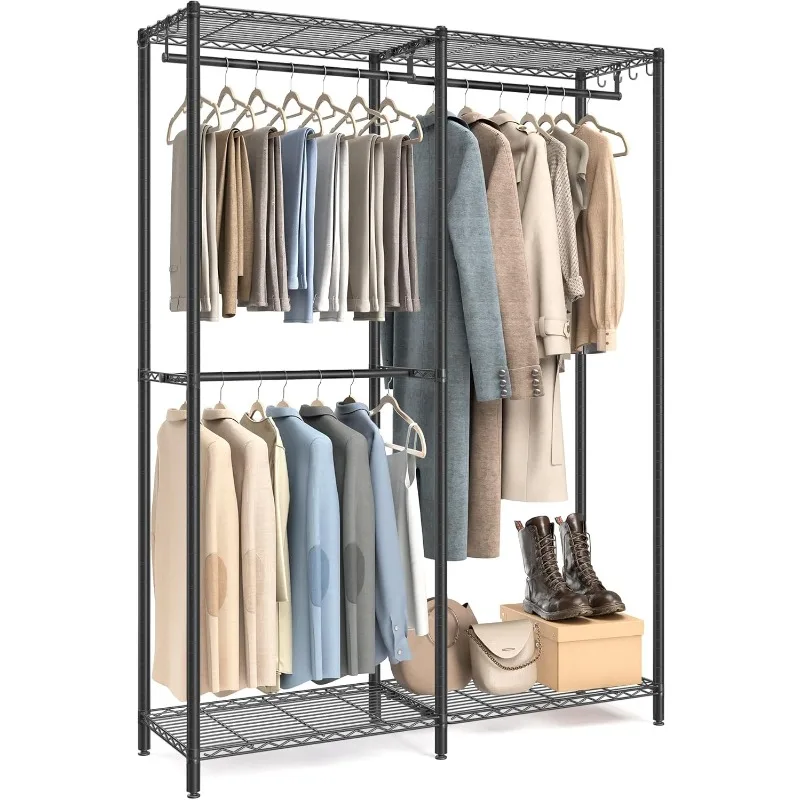 

Clothes Rack, Freestanding Wardrobe Closet, Metal Clothing Racks, Heavy-Duty Garment Rack with Adjustable Wire Shelves