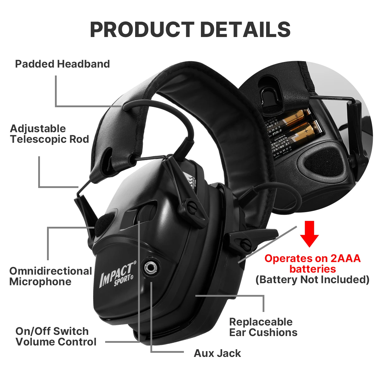 Orejera de tiro electrónica táctica superior, auriculares antiruido para deportes al aire libre, amplificación de sonido de impacto, auriculares protectores auditivos