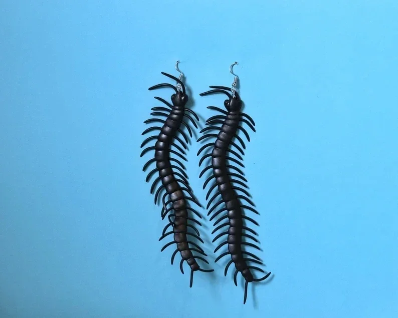 Creepy Halloween Earrings Alternative Centipede Goth Earrings Cool Earrings Bug Jewelry Quirky Earring Gift