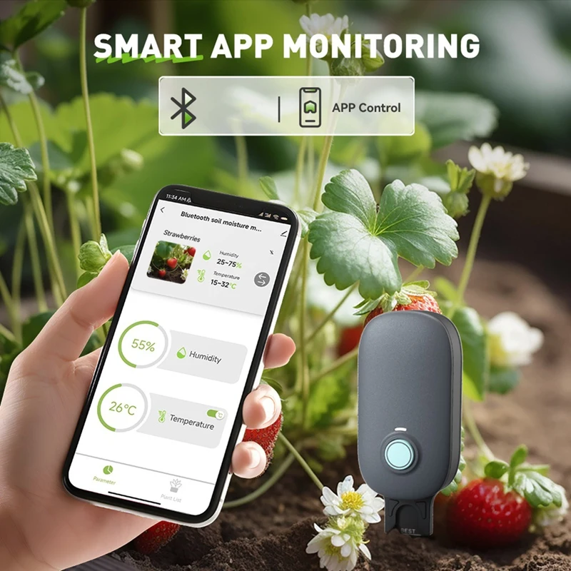 Tuya App التحكم الذكي مقياس رطوبة التربة اختبار التربة مستشعر درجة الحرارة والرطوبة للحدائق بوعاء