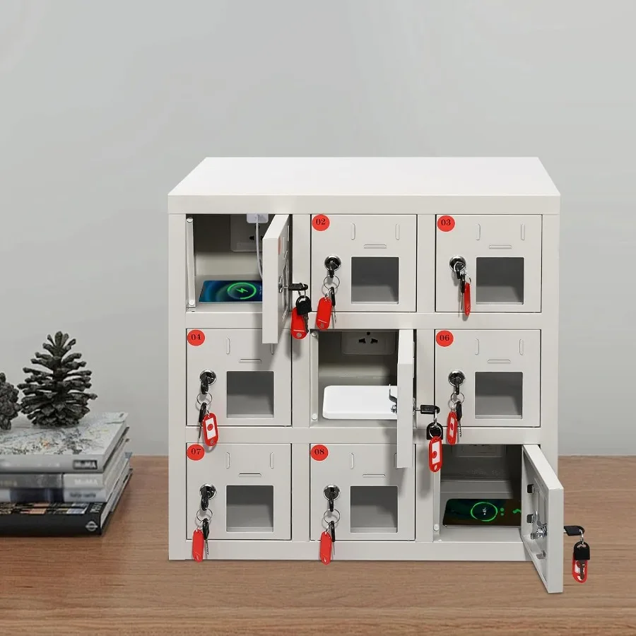 خزانة الهاتف الخليوي 9 Bays خزانة فولاذية للهاتف المحمول مع خزانة محطة شحن شاحن وقفل مفتاح للفصول الدراسية وEm