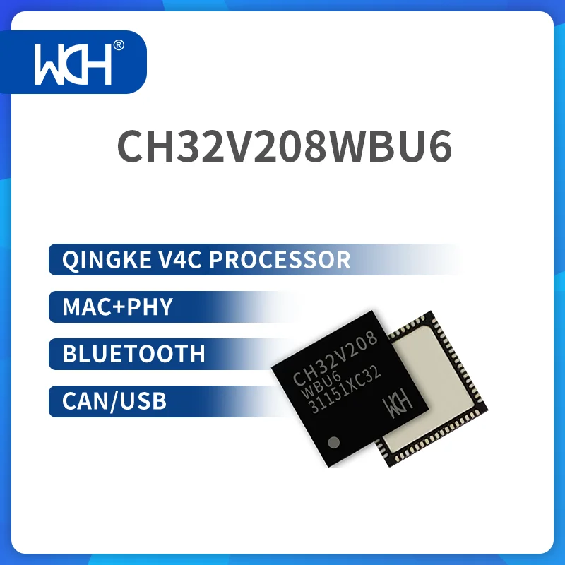 10Pcs/Lot CH32V208WBU6 Wireless MCU QingKe V4C Processor MAC+PHY Bluetooth CAN/USB