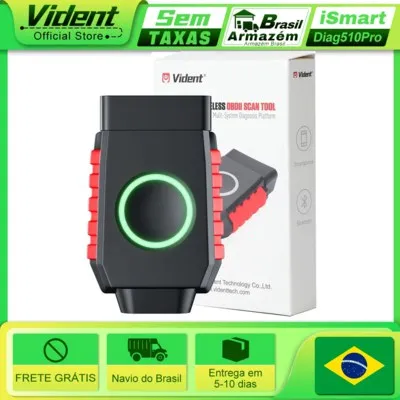 Scanner OBD2 Vident ISmartDiag510 510Pro, Scanner de Diagnóstico Automotivo para Todos os Sistemas, Leitor de Códigos OBD, Scanner Bidirecional