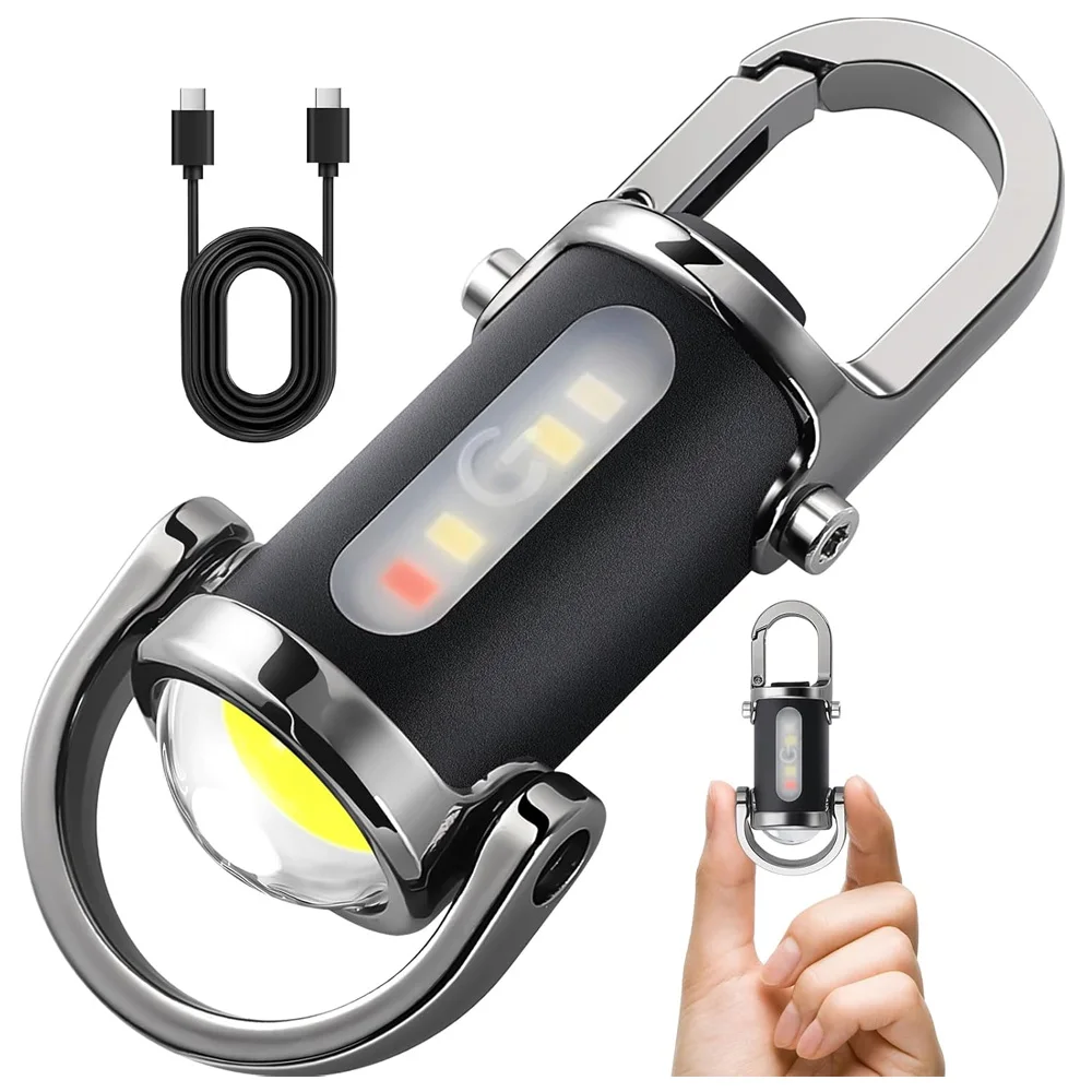 Powerful COB LED Flashlight Keychain USB Rechargeable Hanging Portable Flashlight Waterproof Keyring Camping Walking Pocket Lamp