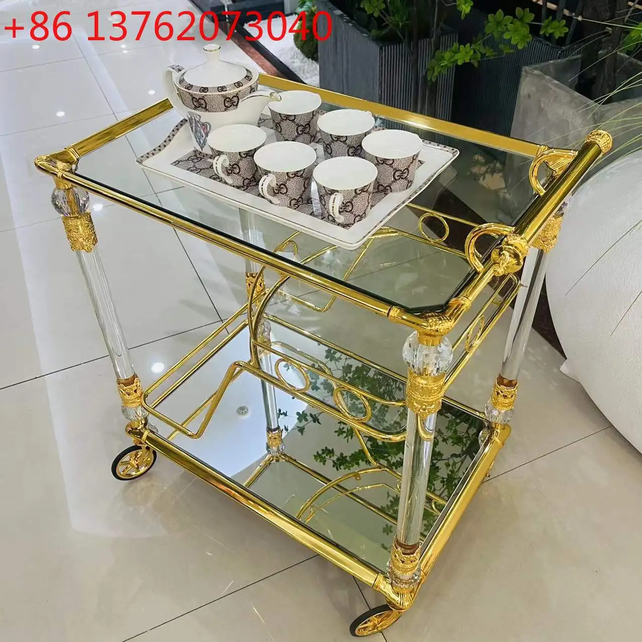 European Hotel Kitchen Cart Golden Bronze Birthday Wedding Trolley