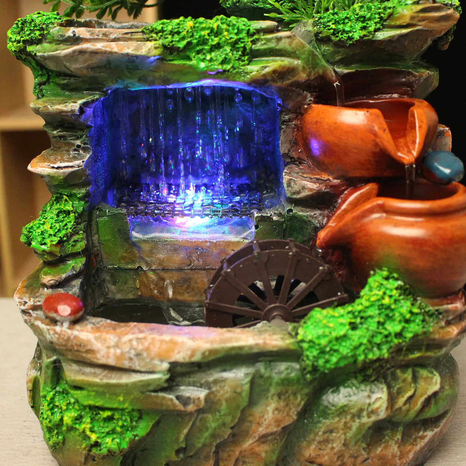 Resin Rockery Mountain Waterfall Fountain Indoor Water Fountain Crafts Tabletop Water Fountain Zen Garden Meditation Decor