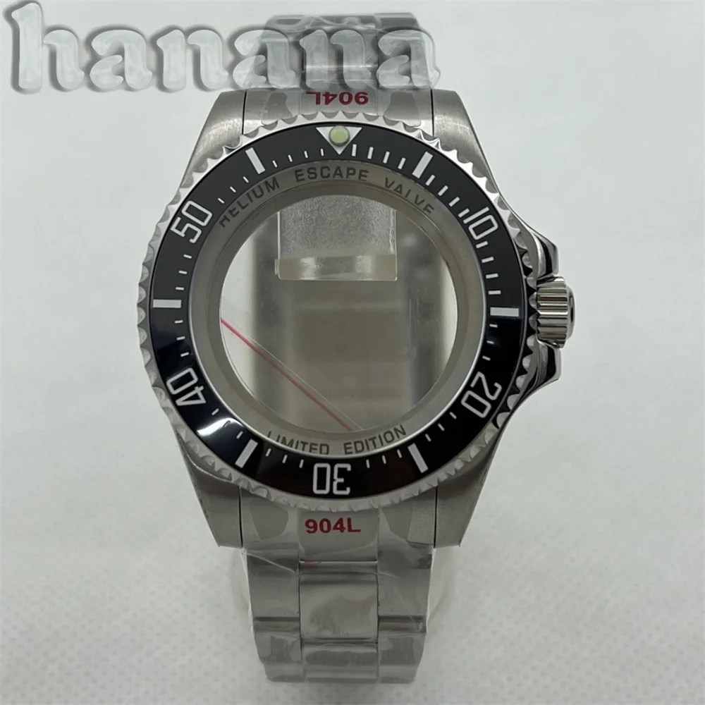 

43mm Silver DEEP SEA Homage Big Sapphire Crystal Watch Case Black Ceramic Bezel Fit NH35A NH36 4R35 4R36 NH34 NH38 NH39 Movement