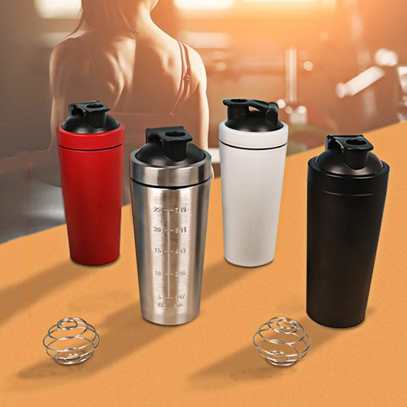 Portable Stainless Steel Shaker Bottle Protein Powder Leak Proof Shaker Cup Sport Mug with Scale Outdoor Fitness Whey Shakes Cup