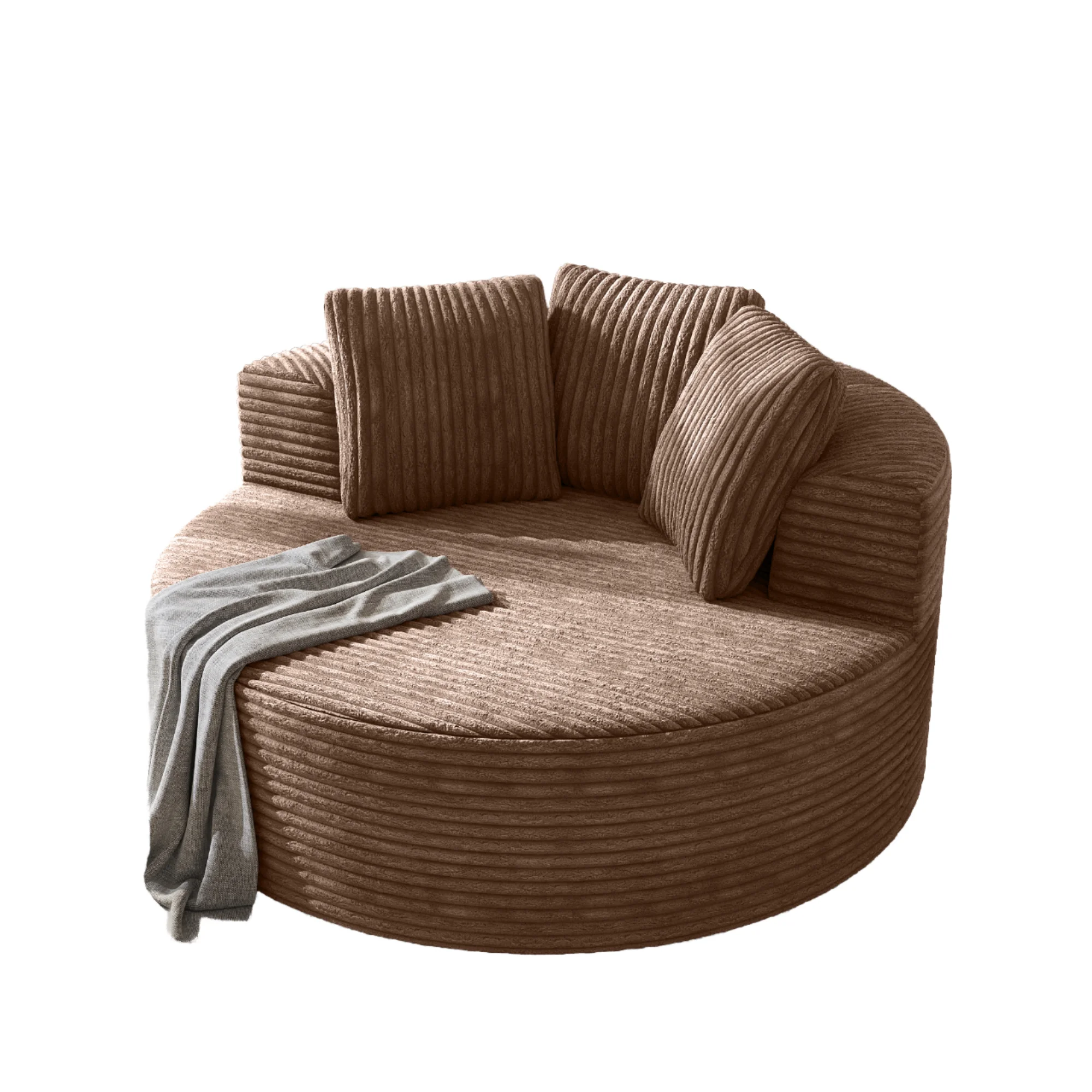 

！@Modern Modular Round Corduroy Fabric Sofa Bed Set with High Density Sponge Filling for Living Room Bedroom Use