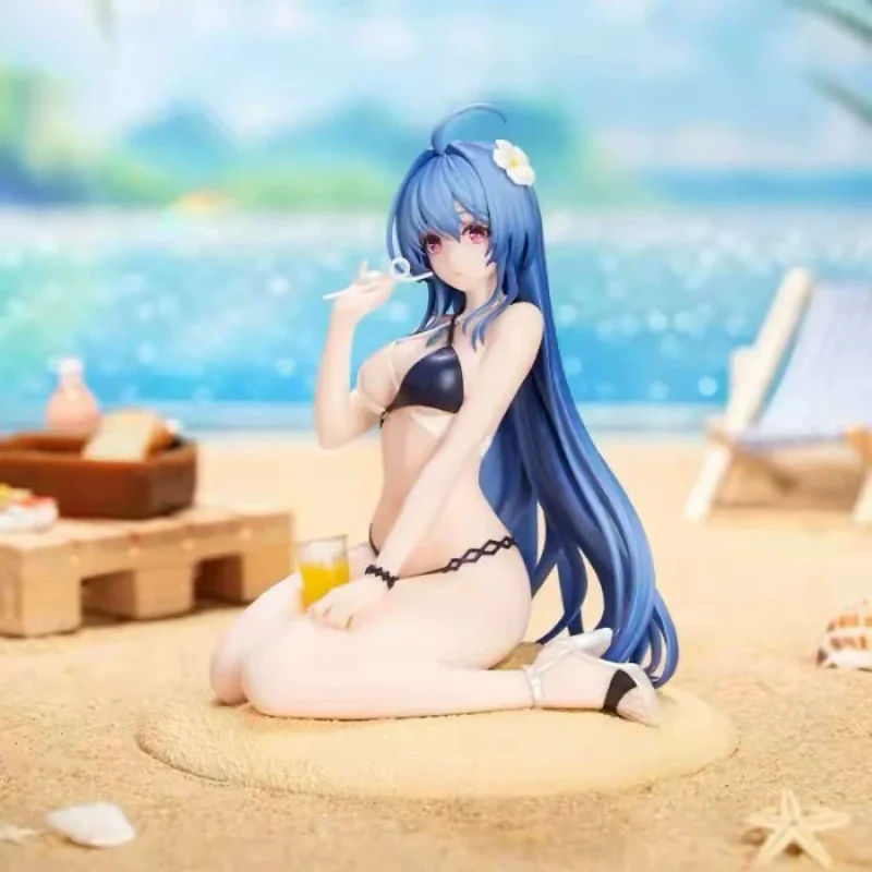 In Stock Extra Long Blue Hair Girl Decor Ornament Black White Bikini White Flower Hair Clip Desktop Collectible Gift