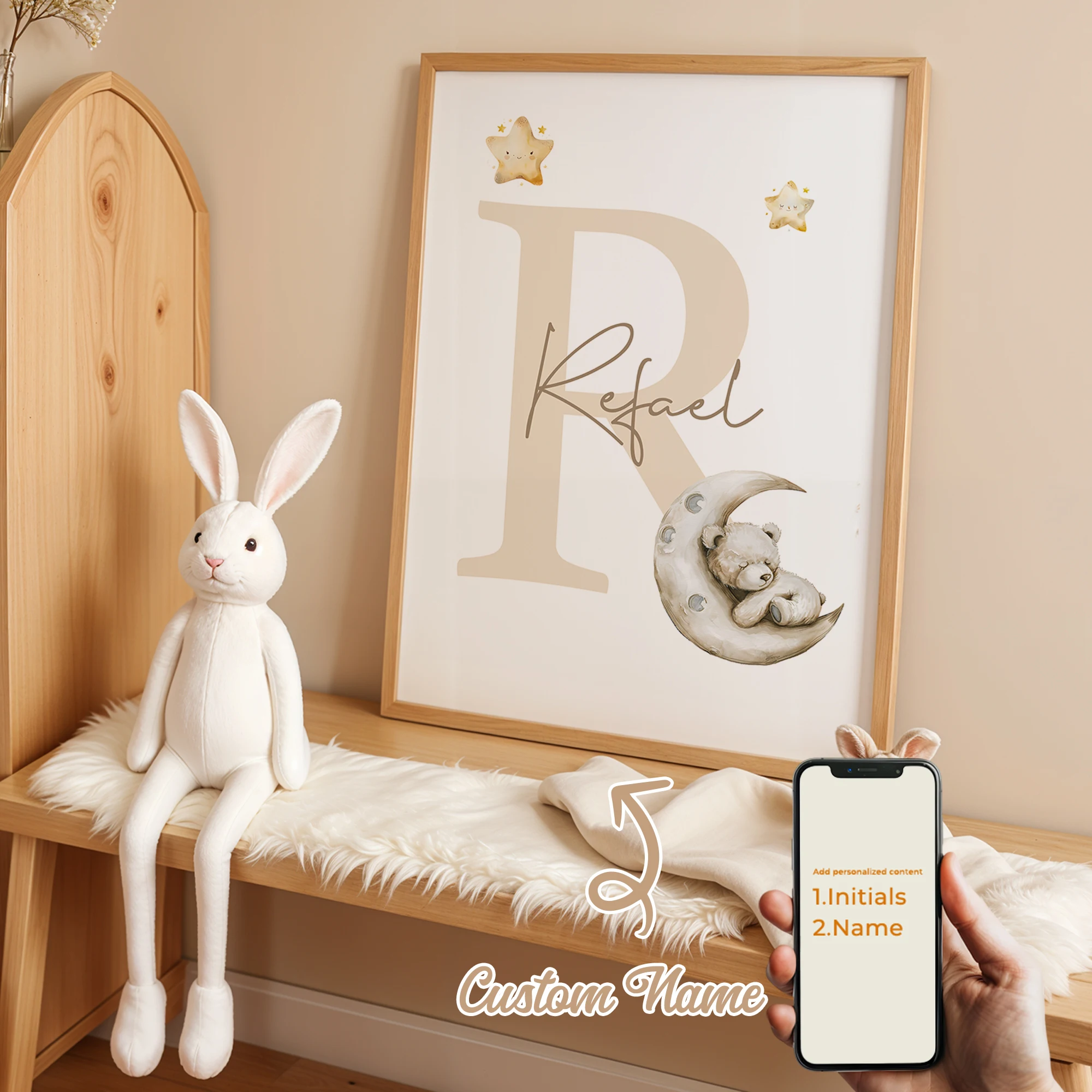 Personalized Custom Name Cartoon Teddy Bear Wall Art Print Picture Canvas Poster Painting For Living Room Home Decor Gift