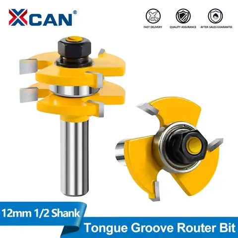 XCAN Tongue & Groove Router Bit Set 2pcs 12.7mm 1/2'' Shank T&G ASSEMBLY Cutter Router Bit for Wood Woodwork Cutting Tools