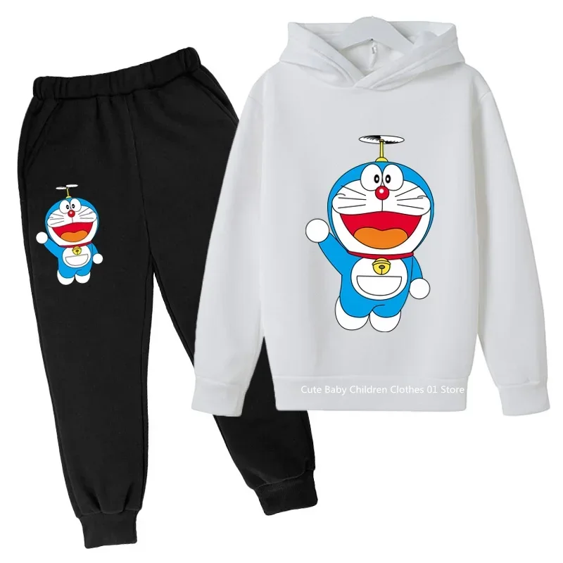 Doraemon Tracksuit Sets Boys Girls Outdoor Sports Clothes Sets 3 To 14 Years Clothes For Teenagers Team Hoodie + Pants