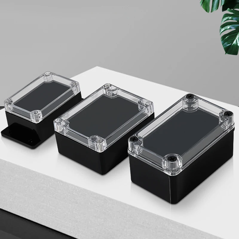 ABS Plastic Junction Box Dustproof Waterproof Electrical PCB Project Box Enclosure Case Black w PC Transparent Clear Cover Lid