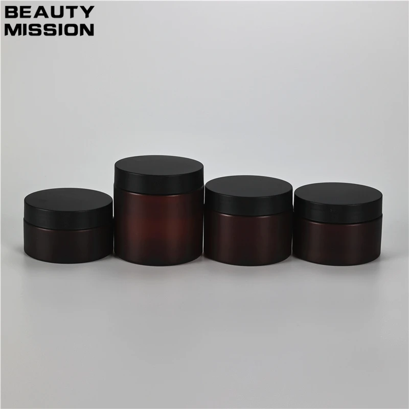 100g-200g x 20 Empty Frosted Amber Plastic Jars With Frosted Black Screw Lid For Skin Care Makeup Suncreen Cream Pot Containers