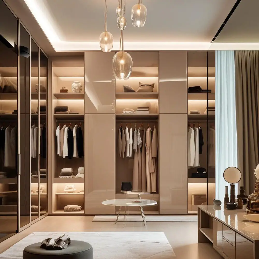 Fashion Design Villa Bedroom Furniture Aluminum Alloy Frame Glass Wardrobe Long Lasting and Durable High Quality Storage Closet