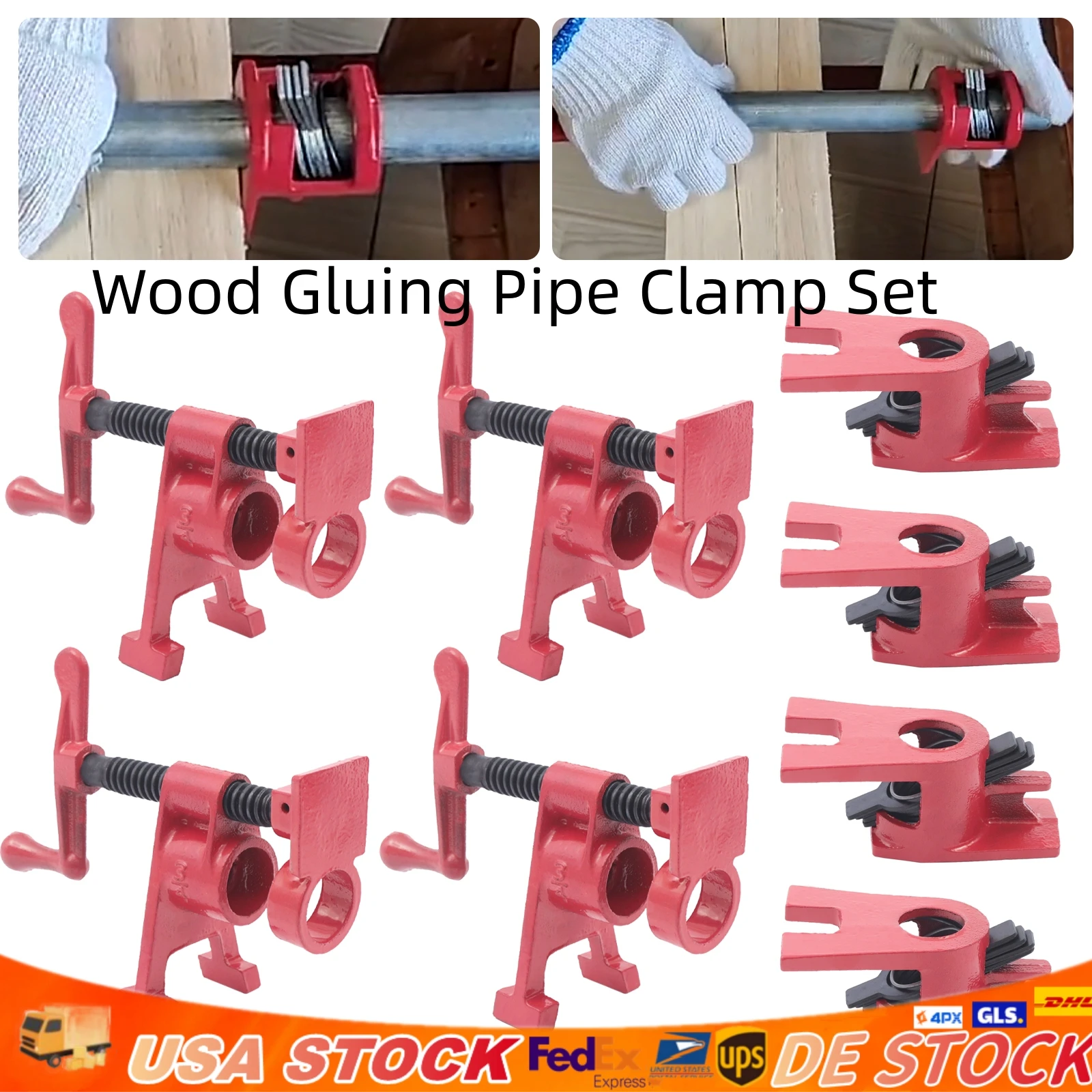 

3/4" Wood Gluing Pipe Clamp Set Heavy Duty Cast Iron Quick Release Bar Clamps with Wide Base for Woodworking(4 Pack)