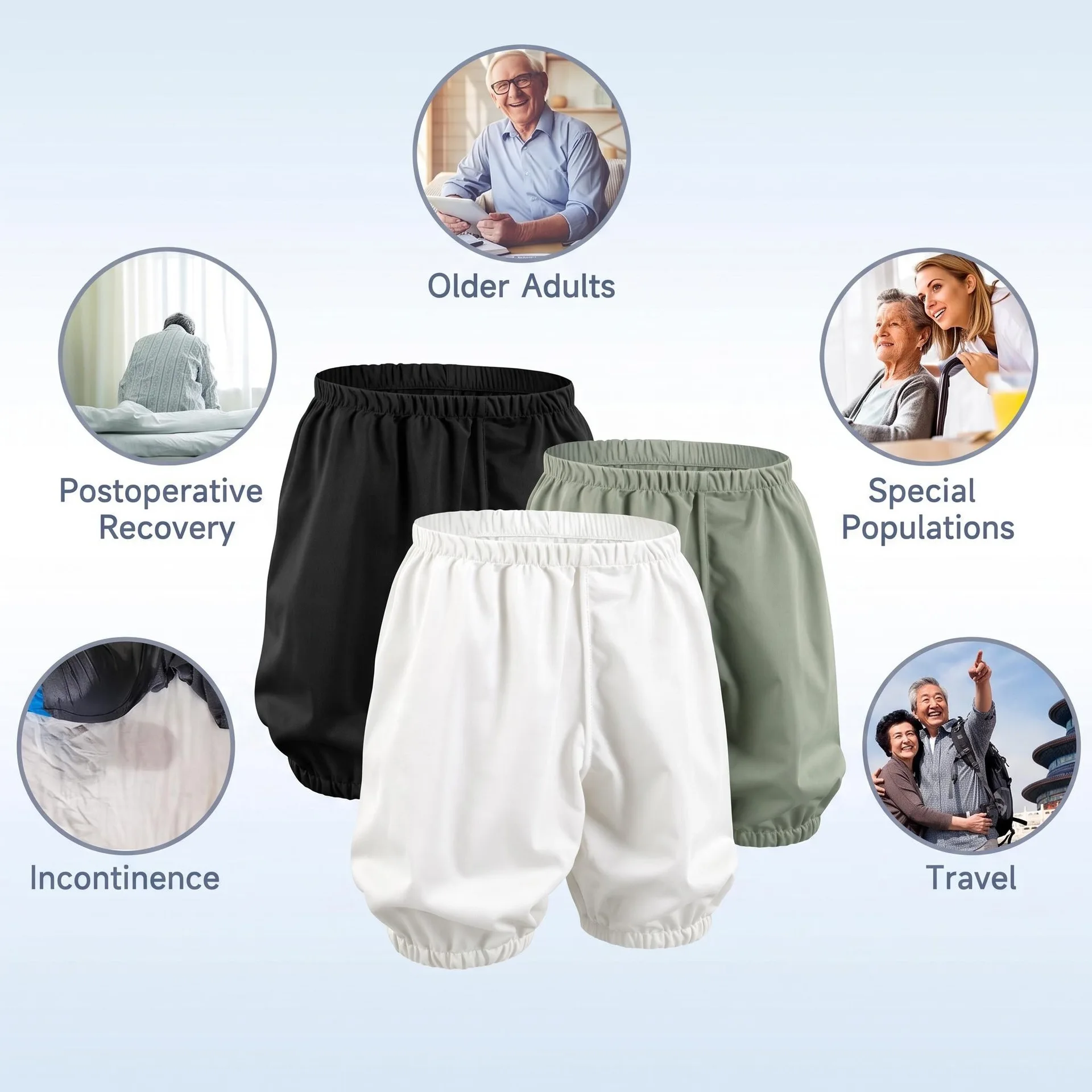 Adult Reusable Washable Incontinence Cloth Pants Set Soft Waterproof Leakproof Protective Underwear for Elderly Outdoor Use