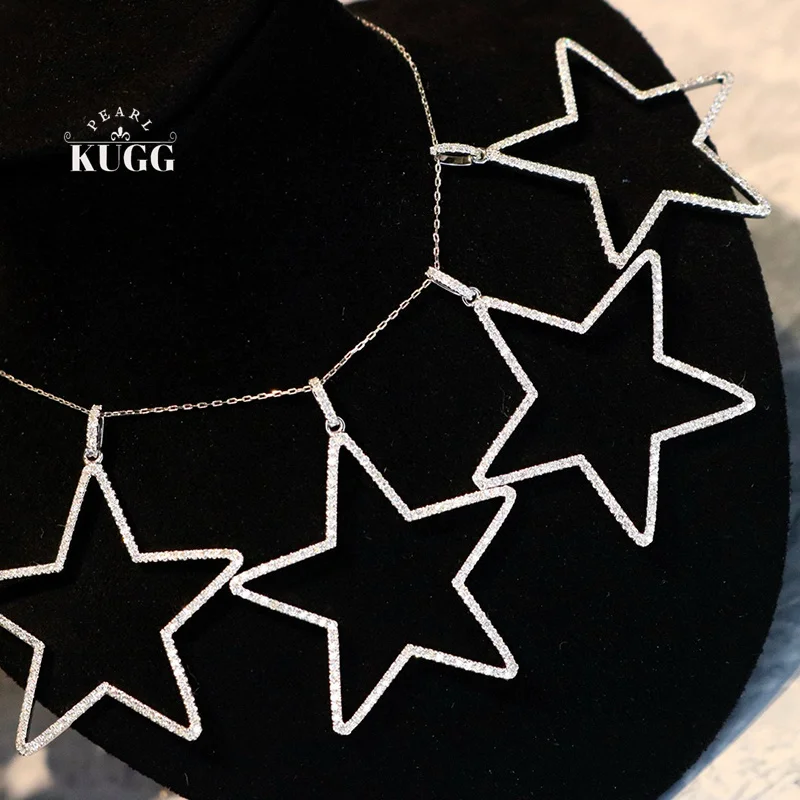 

KUGG 100% ожерелье из белого золота 18 карат с блестящим звездным дизайном, ожерелье с подвеской из настоящего натурального бриллианта для женщин, подарок на день рождения, ювелирные изделия