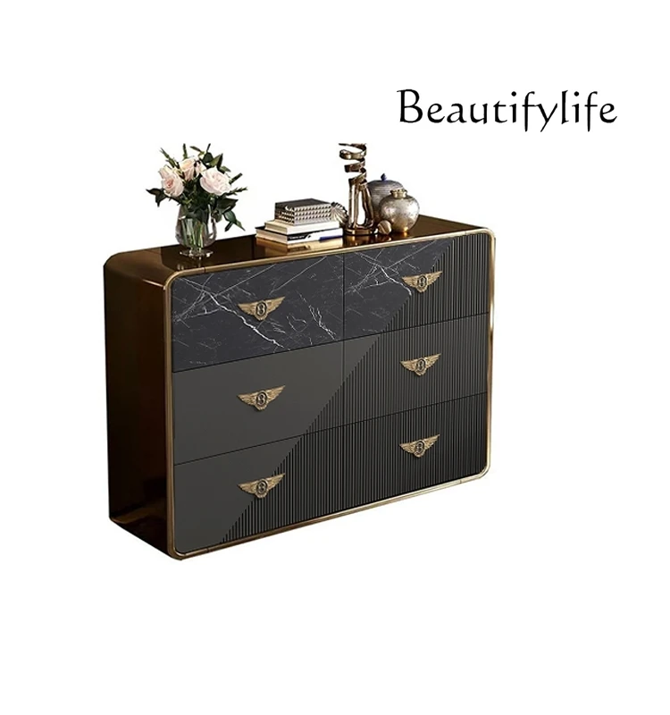 

Light luxury six-chest cabinet Italian solid wood chest of drawers Bedroom minimalist storage locker High-end entrance