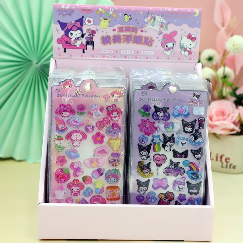 

8 Pcs Mixed Sanrio Characters Originality 3d Relief Sticker Waterproof Lovable Decorative Stickers Cartoon Crystal Sticker