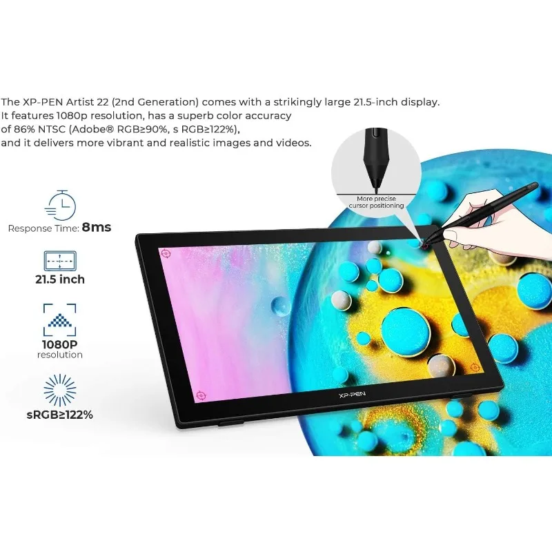 

HOME.Drawing Tablet with Screen XPPen Artist 22 2nd Computer Graphics Tablet 122% sRGB with 8192 Levels Tilt Function Battery-Fr