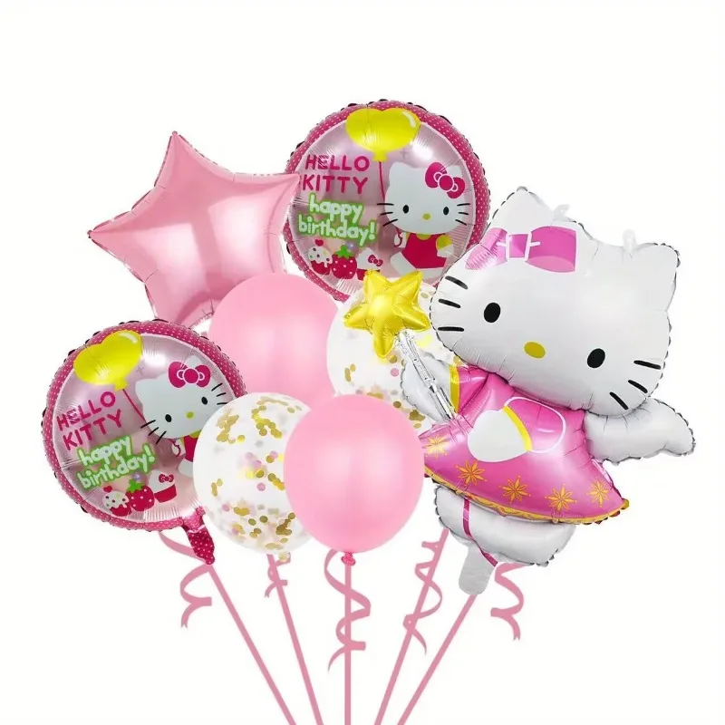 

8Pcs funny Sanrio hello kitty Balloon Cute Cartoon Anime KT Girl&Child Party Decoration Room Decoration Kawaii Holiday Gifts