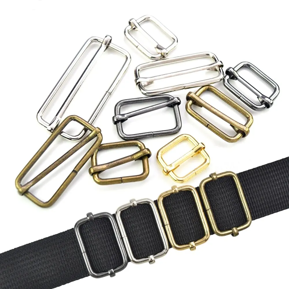 10 Pcs/Pack Wire Formed Metal D-Ring Rectangle Loops Tri-Glide Slider Adjuster Non-Welded Belt Strap Buckle