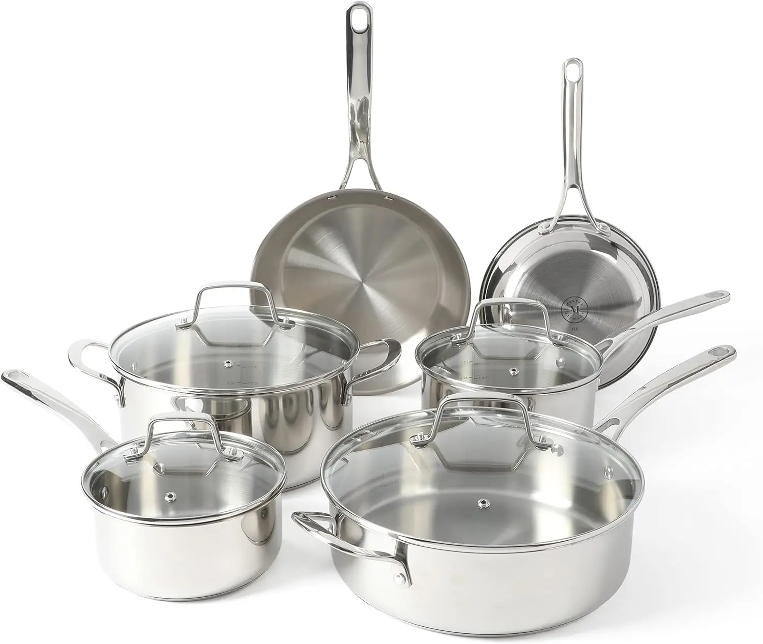 Martha Stewart Castelle 10 Piece 18/8 Stainless Steel Induction Safe Pots and Pans Non-Toxic Cookware Set