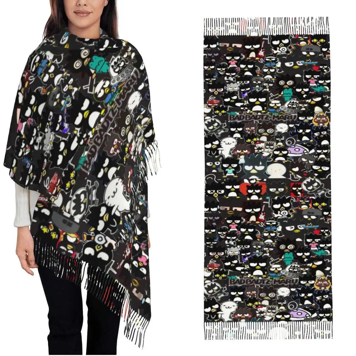 

Kawaii Badtzs Marus Cartoon Scarfs for Women Pashmina Shawl Wraps for Evening Dresses Large Warm Soft Scarves