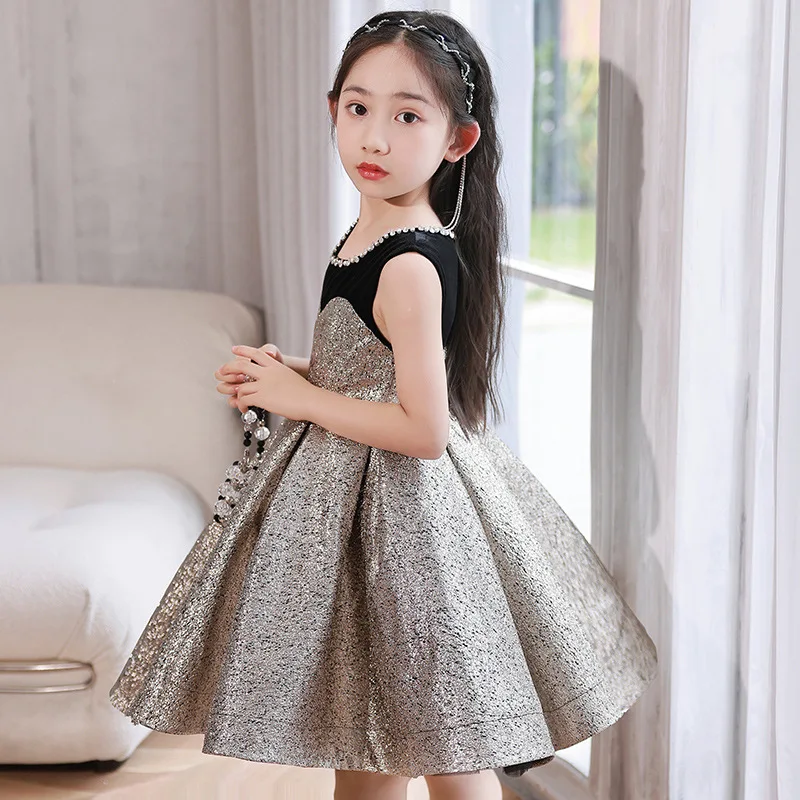 2023 Baby Girl Dress Luxury Vintage Party Dresses for Girls Kids Elegant Sequined Ball Gown for Banquet Children Formal Evening