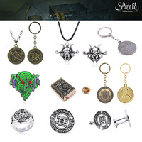 Cthulhu Mythology Keychain Necronomicon Seal Charm Calling The Silver Key Pendant Collection Memorial Coin For Women Men Jewelry