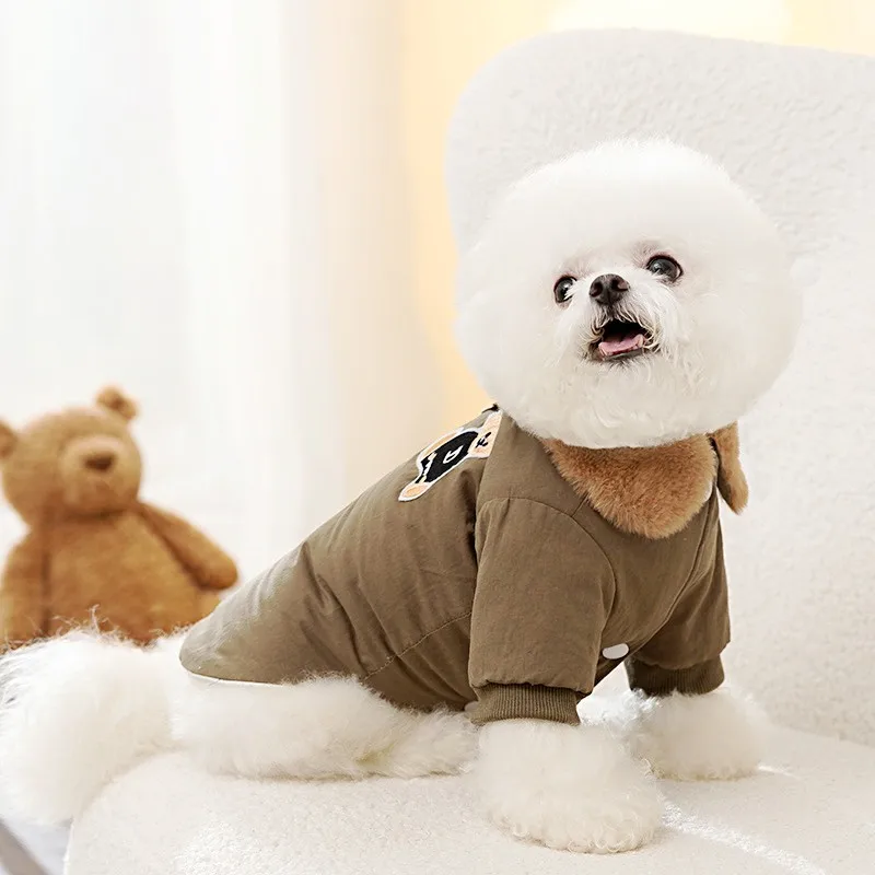 Cute Bear Embroidery Dog Clothes Winter Warm Dog Coat Jacket Pet Puppy Outfits Soft Cat Jacket French Bulldog Coat Pet Clothes