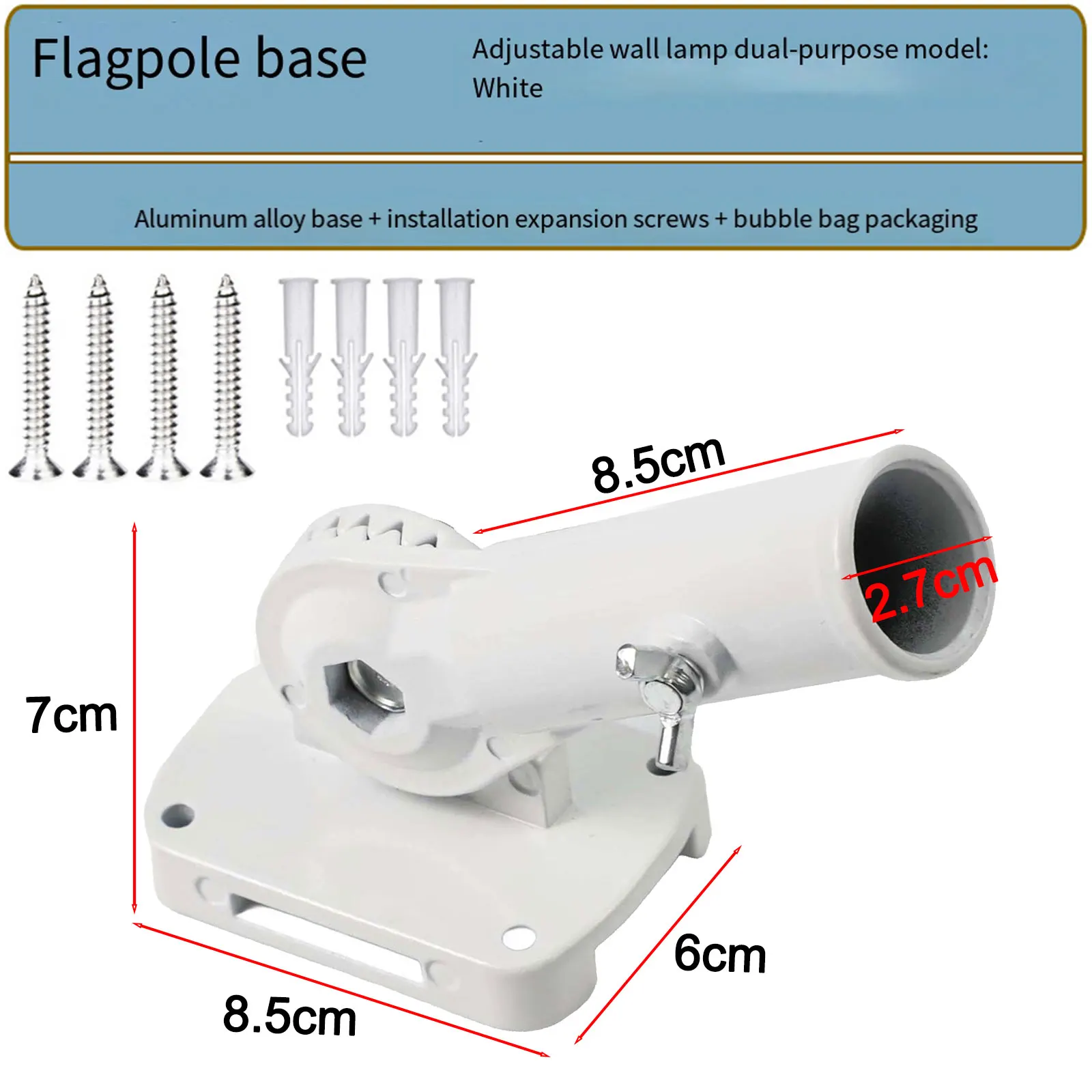 Flagpole Base Constructed from Aluminum Alloy with 180 Degree Adjustable Angle for Wall and Lamp Pole Installation