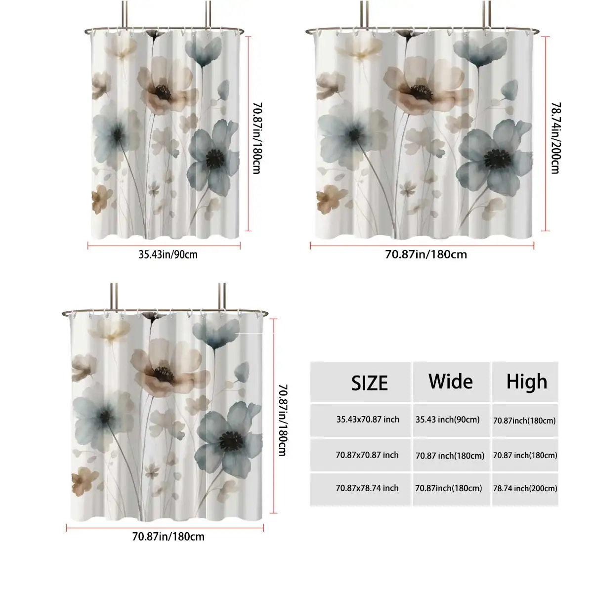 Elegant Floral Watercolor Shower Curtain 3