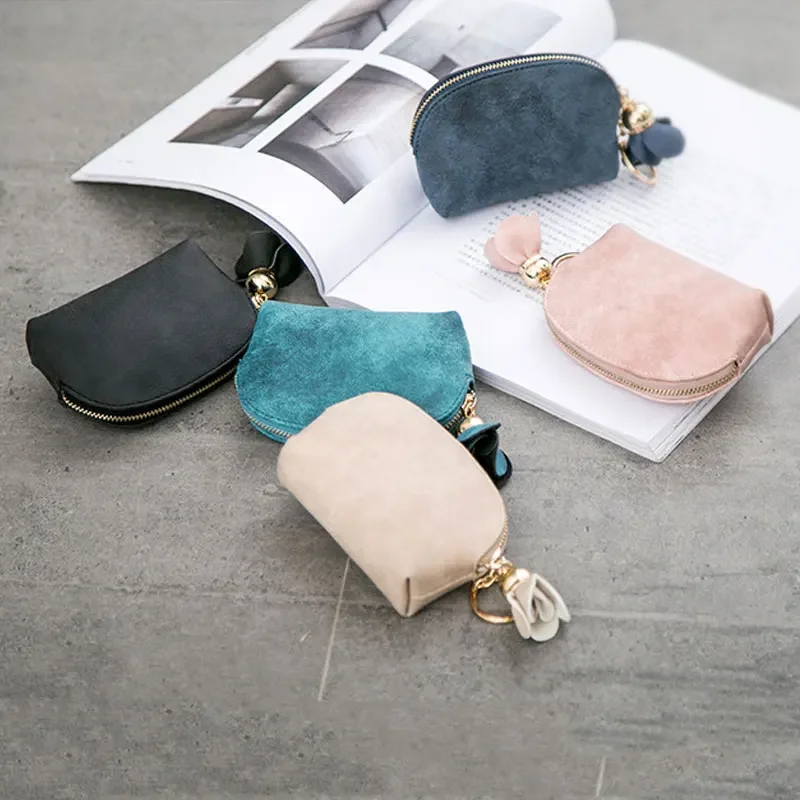 Women Mini Coin Purse Small Wallet Suede Credit Card ID Holder Key Ring Organizer Ladies Change Clutch Bags Zipper Luxury Purse