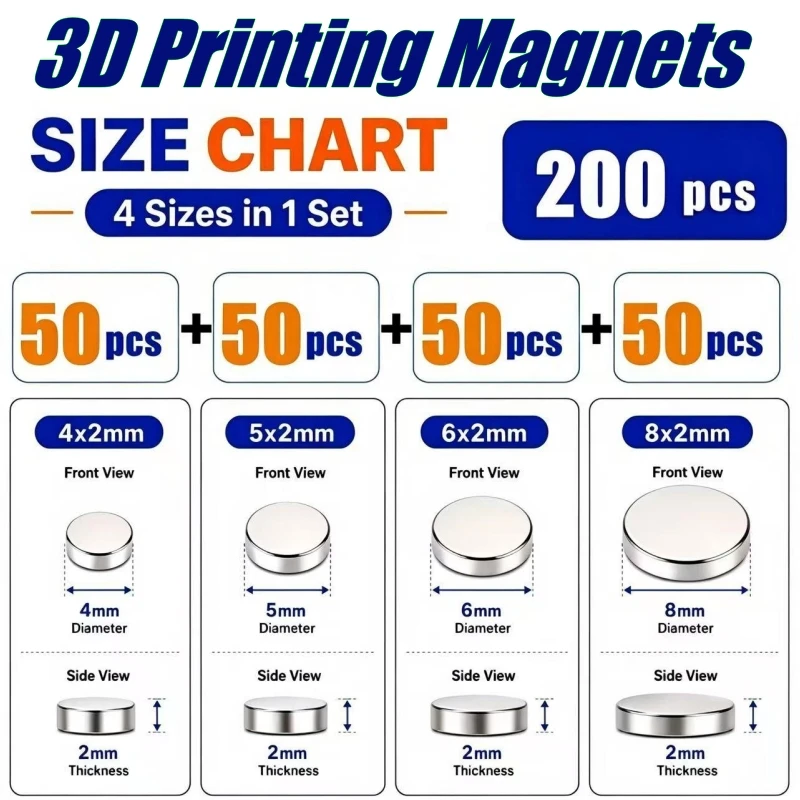 3D Printing Magnets Set Powerful 4x2 5x2 6x2 8x2mm Multi-Use Magnets Kit for Fridge DIY Science Office 3D Printing Tools