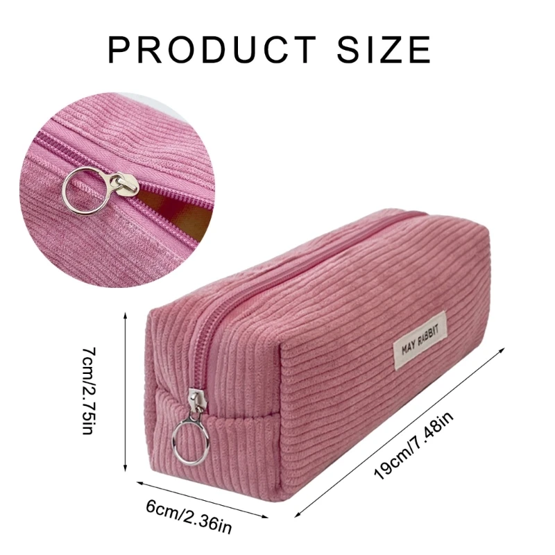 2Pcs Large Capacity Corduroy Pen Case, Corduroy Pen Pouches Pencil Bag Large Compartment for Student Boy Girl School