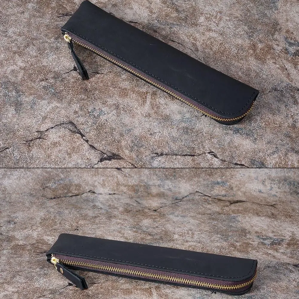 Ретро пенал из воловьей кожи на молнии, держатель для карандашей ручной работы, чехол для ручек, высококачественная кожаная сумка для ручек, школьные канцелярские принадлежности