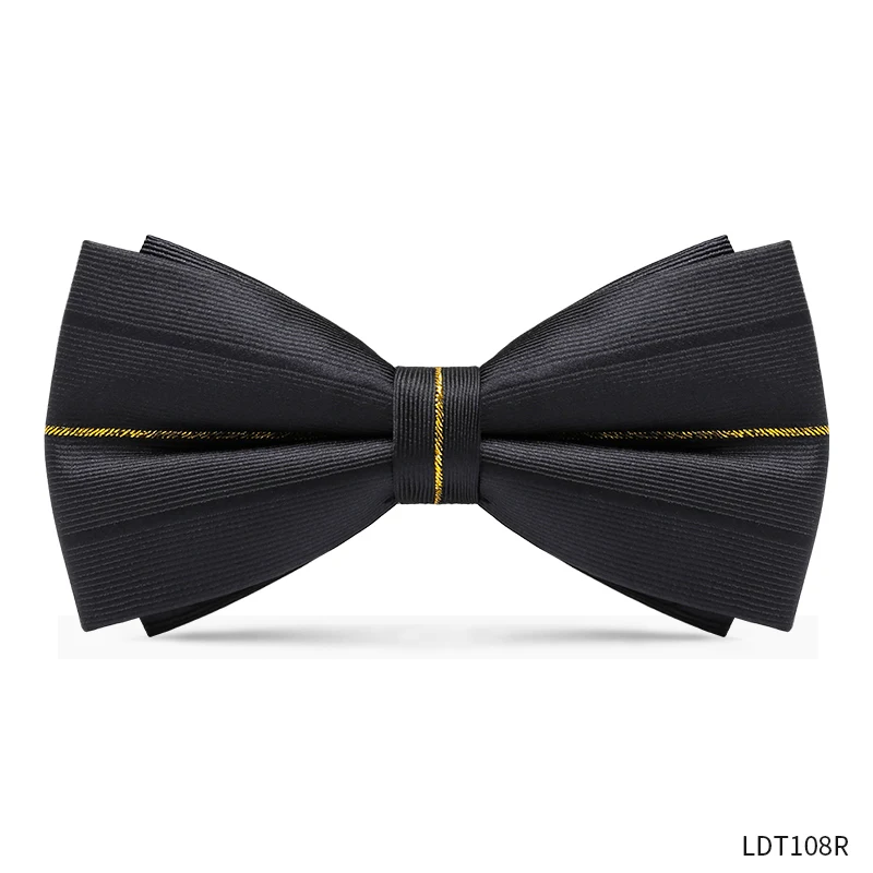 High Quality Black Gold Wire Bow Tie Men's Business Banquet Personalized Shirt Accessories Fashionable Double-layer Bow Tie