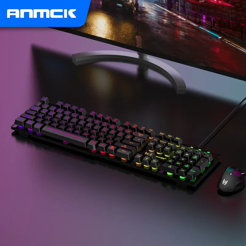 Anmck Mechanical Keyboard USB Wired Keyboards 104 Keys LED Floating Lighting Keycap Teclados For PC Laptop Mac Desktop Gamer