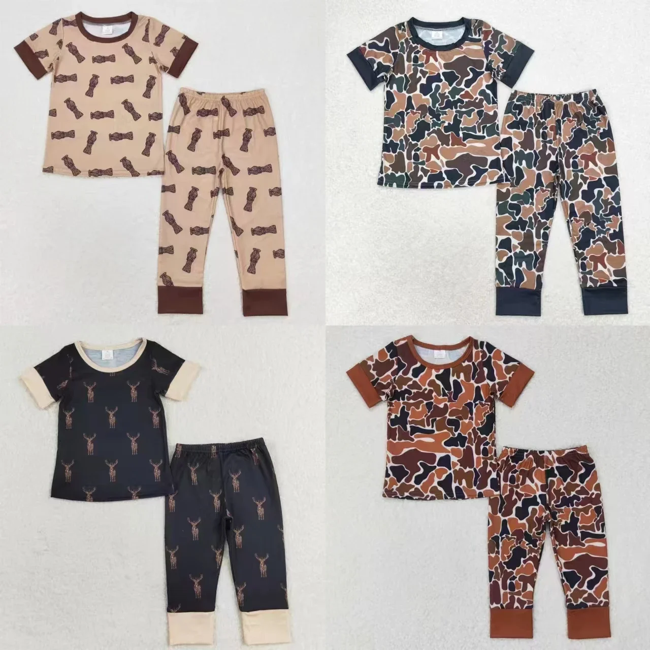 Wholesale Children Nightclothes Clothes Baby Boy Short Sleeves Camo Deer Tools Ducks Shirt Pants Sleepwear Set Pajamas Outfit