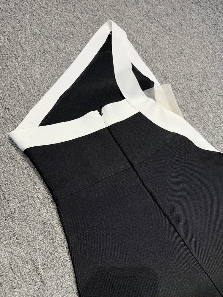 فستان سهرة أنيق باللونين الأبيض والأسود - فستان طويل لحفلات الكوكتيل بفتحة عالية بكتف واحد للنساء