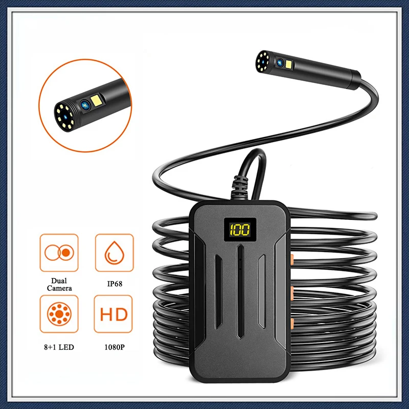 camera industrial do endoscopio da lente dupla wifi ip68 impermeavel borescope da inspecao do carro cabo rigido 2600mah 55 milimetros hd1080p 01