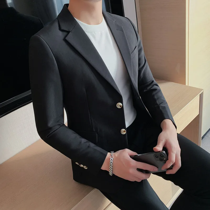 2023 High Quality Solid Single Button Casual Blazer Men\'s Korean Simple Business Elegant Fashion Party Slim Fit Suit Jacket 4XL