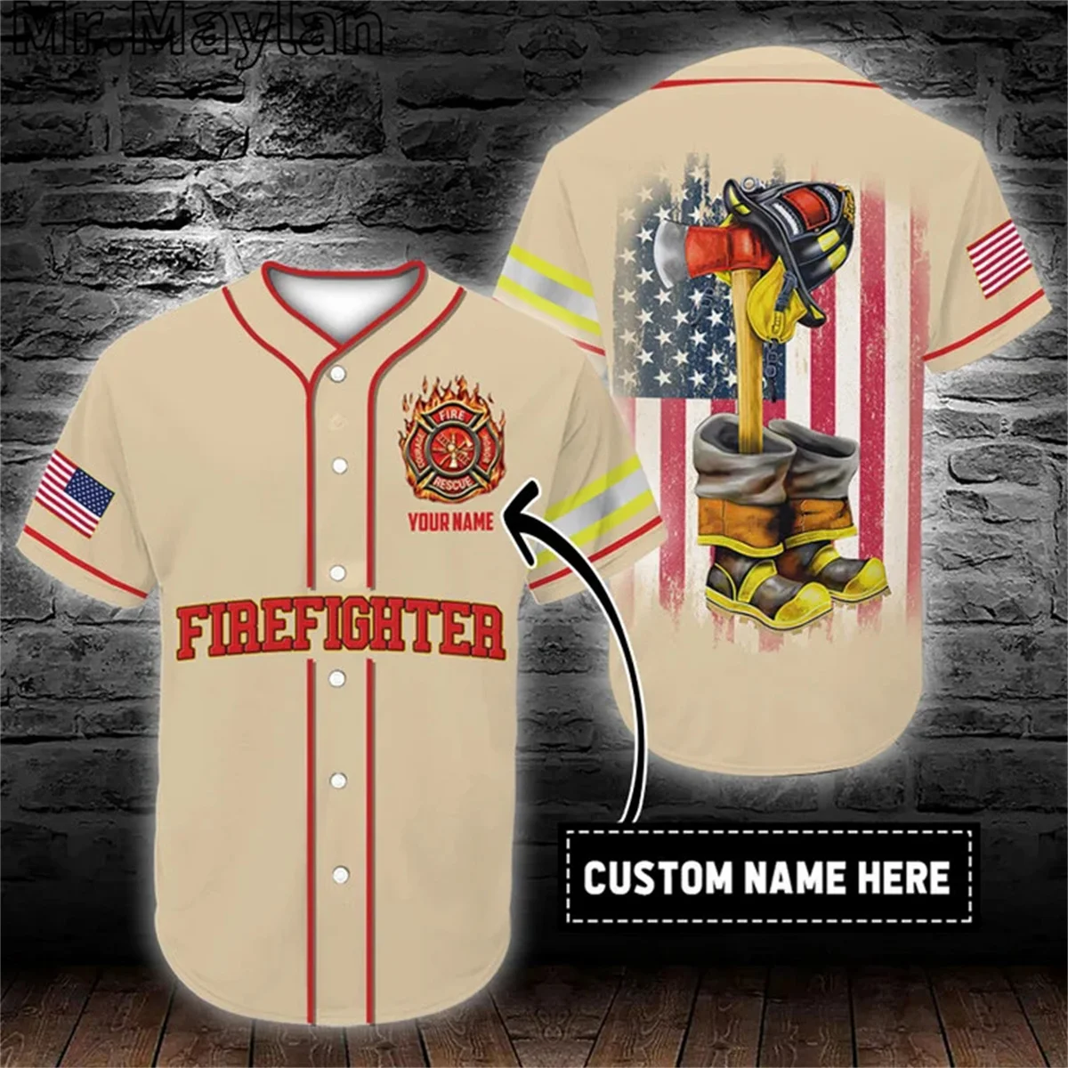 Custom Name Firefighter Hero Black Baseball Tee Jersey Shirt 3D Printed Firefighting Men's Shirt Casual Shirts hip hop Tops-011