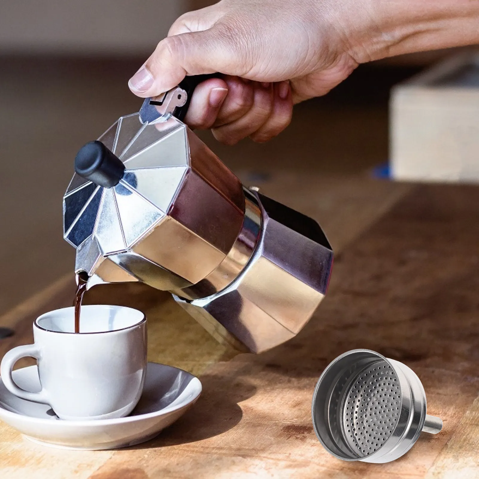 Stainless Steel Reusable Mocha Pot Coffee Filter – Precision Grounds Filtering, Portable & Long-Lasting