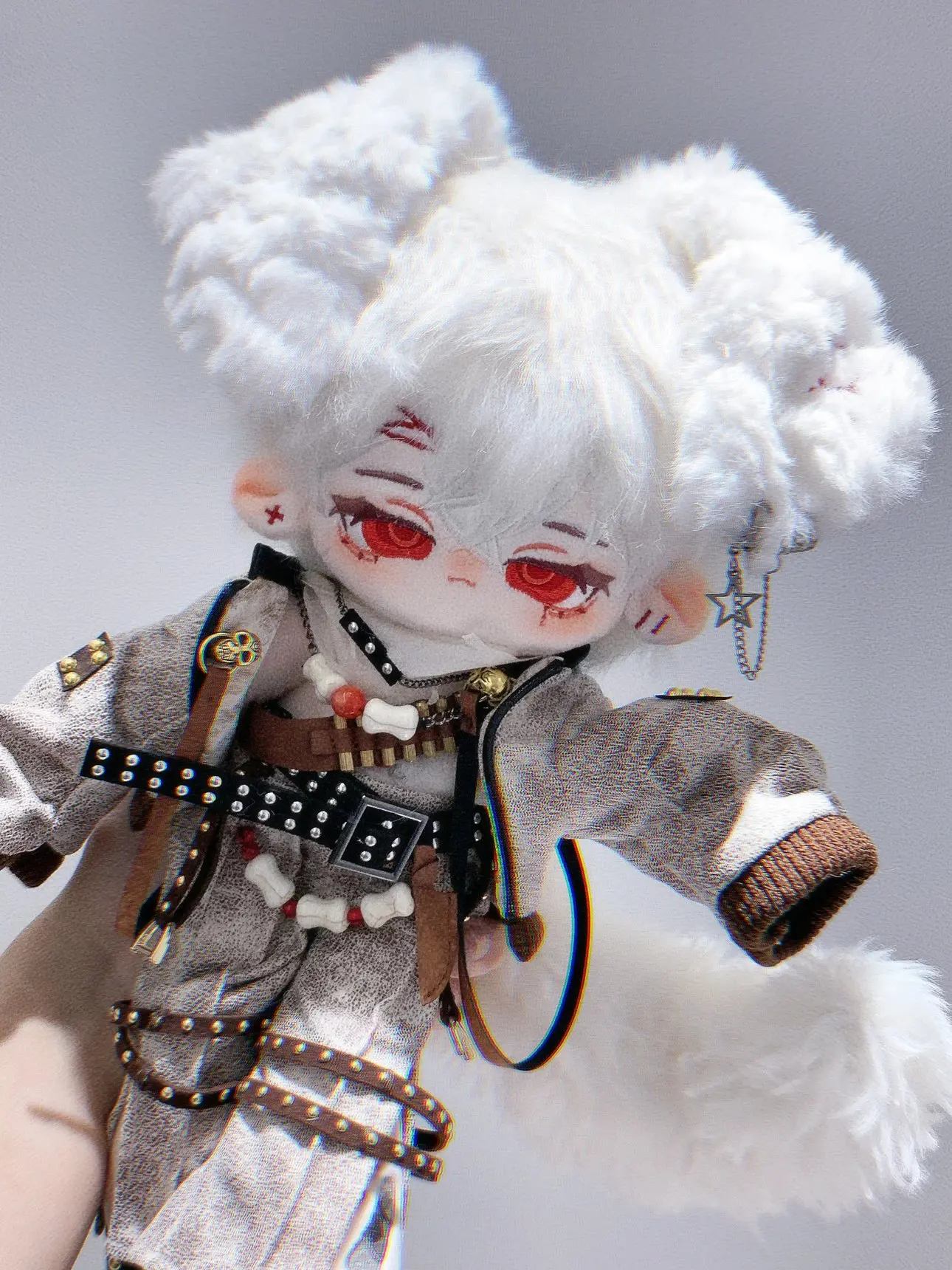 White Hair Shi Gu E Quan Puppy Tail Demon Monster Stuffed 30cm Cute Plushie Cotton Plush Doll Body Anime Figure Toy For Kids Gif