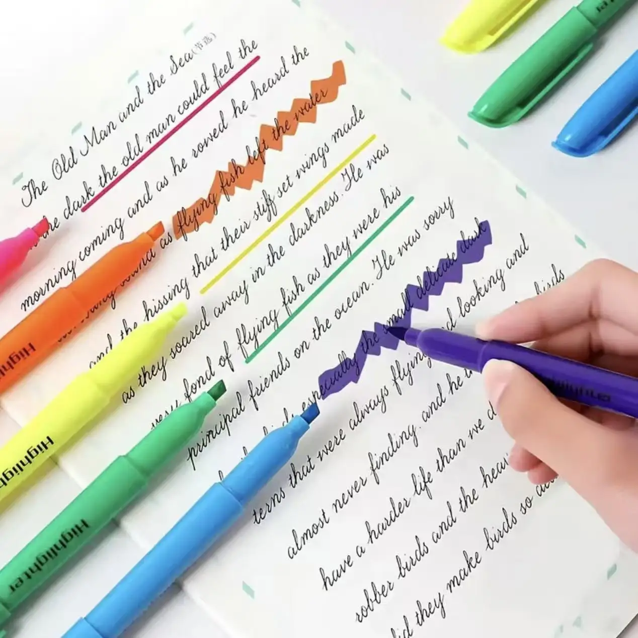 6 Farben Ausblutungsfreie Textmarker-Set, Marker mit Keilspitze für Lehrer & Schüler, Schulbedarf für Erwachsene – Detail 2