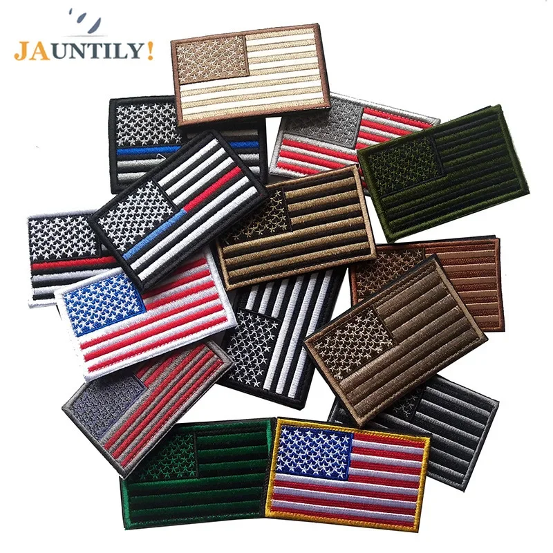 15colors Hook & Loop Embroidered Stick-On U.S. Flag Patches for Clothing Bag Military Tactical Badges Stars Strips Armband